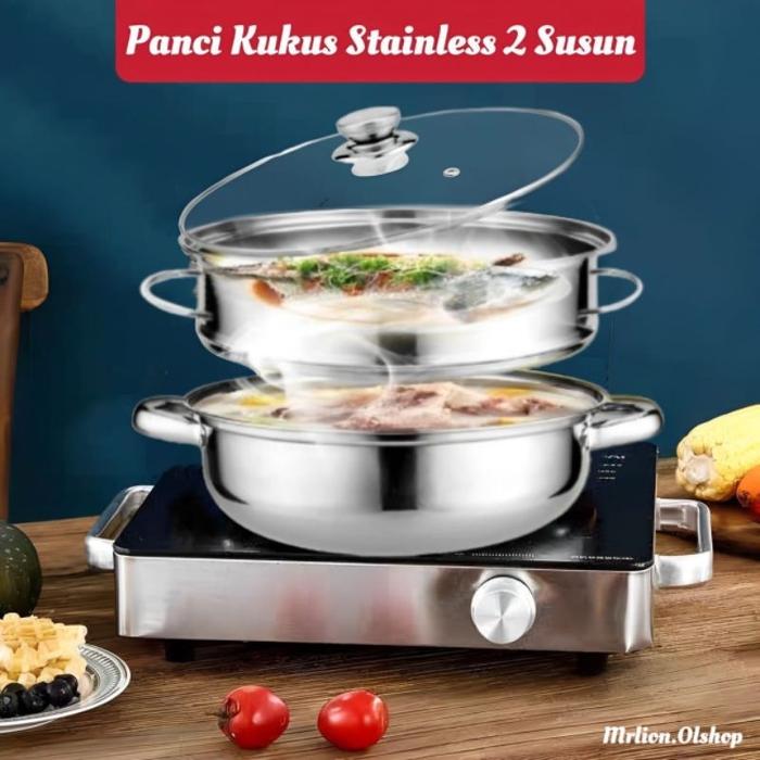Panci Kukus 2 Susun Stainless/Panci Siomay 4kuping/dandang Panci Kukus Mrlion