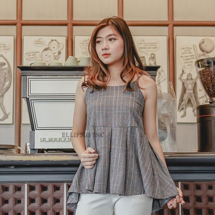 ELLIPSESINC Atasan Tank Top Kotak Strappy Houndstooth Tank