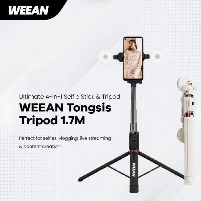 WEEAN Tongsis Tripod 1.7M Double Lampu LED + Remote Bluetooth