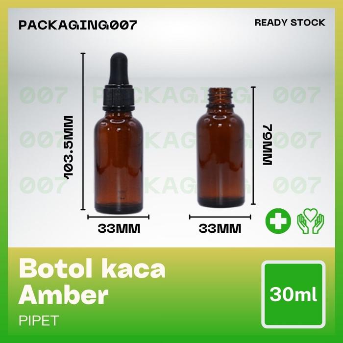 Botol Pipet Kaca Amber 30 ml - Pipet Essential oil