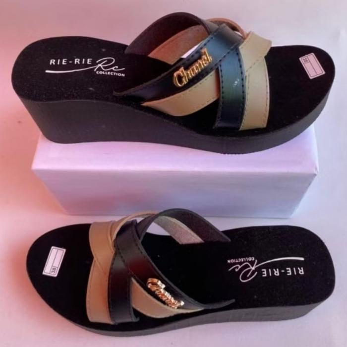 wedges spon wanita chanel / sandal wedges wanita kombinasi