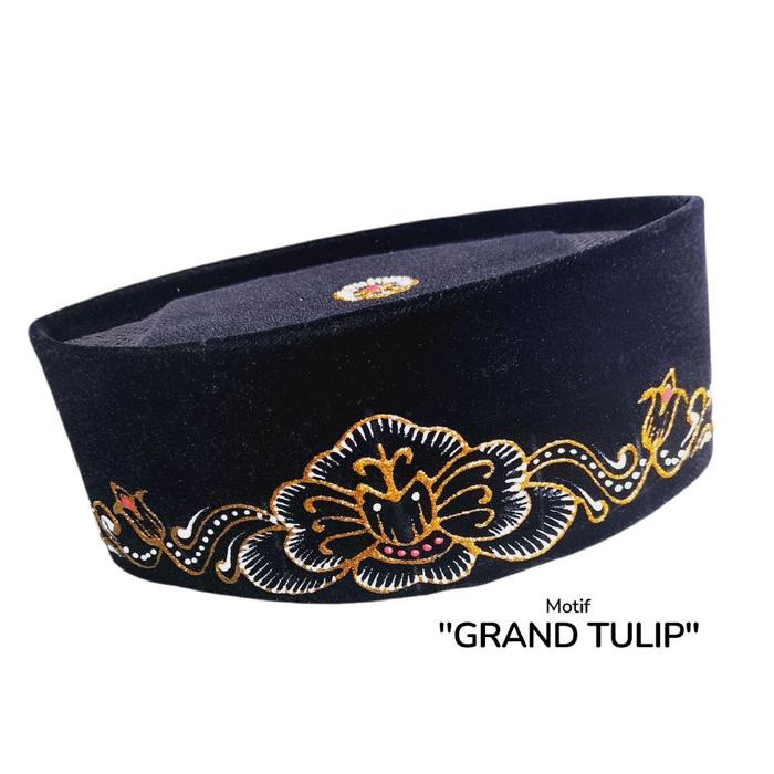Peci Songkok Hitam Lukis Motif Grand Tulip Kopyah AC