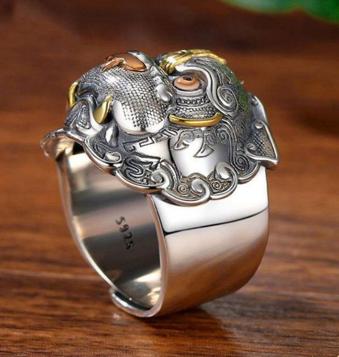 Cincin pelindung kekayaan Feng shui pixiu yang beruntung