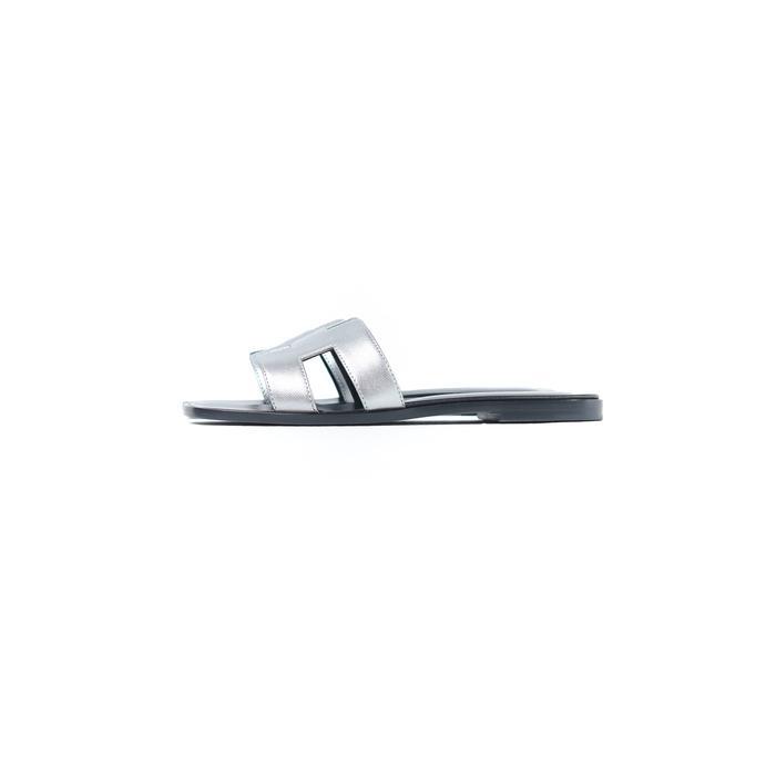 SANDAL HERMES ORAN METALLIC SILVER BLACK SANDAL 100% ORIGINAL