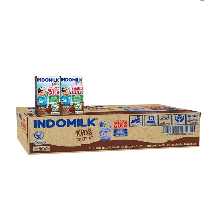 Indomilk Kids susu UHT Cokelat rendah gula kotak  40 X 115 ML - KARTON