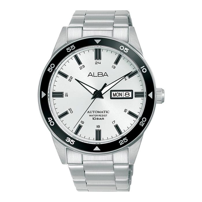 Jam Tangan Pria Alba Mechanical AL4599X1 Automatic Men Silver White Dial Stainless Steel Strap