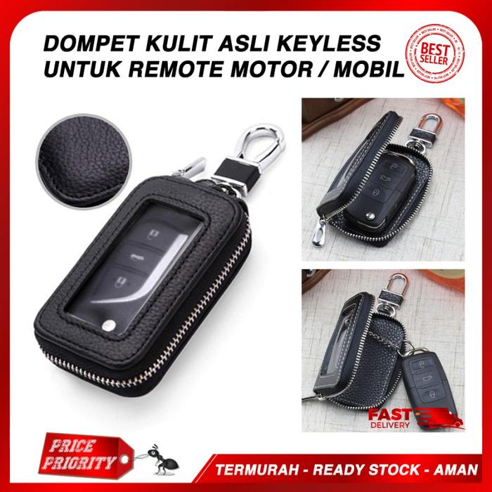 Dompet Keyless Remote Kunci Mobil Motor KULIT Carabiner Kuat UNIVERSAL