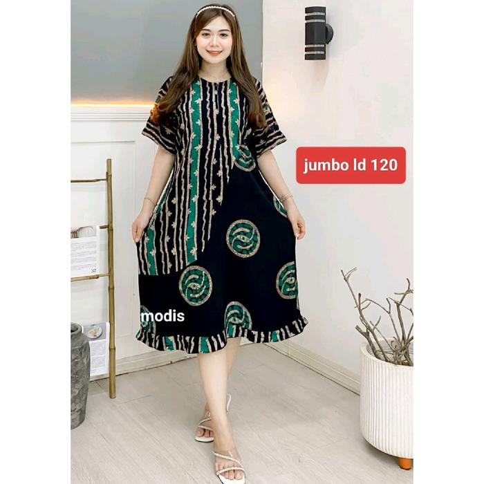 Daster Klok Batik Cap Jumbo Rempel Bawah Lingkar Dada 120cm sampai 130 cm Sletting Depan Busui Frien