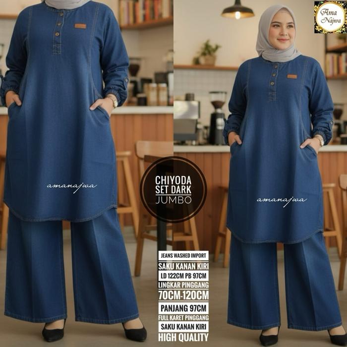 Chiyoda dark Set Jeans Setelan Jumbo Ld 122 / amanajwa