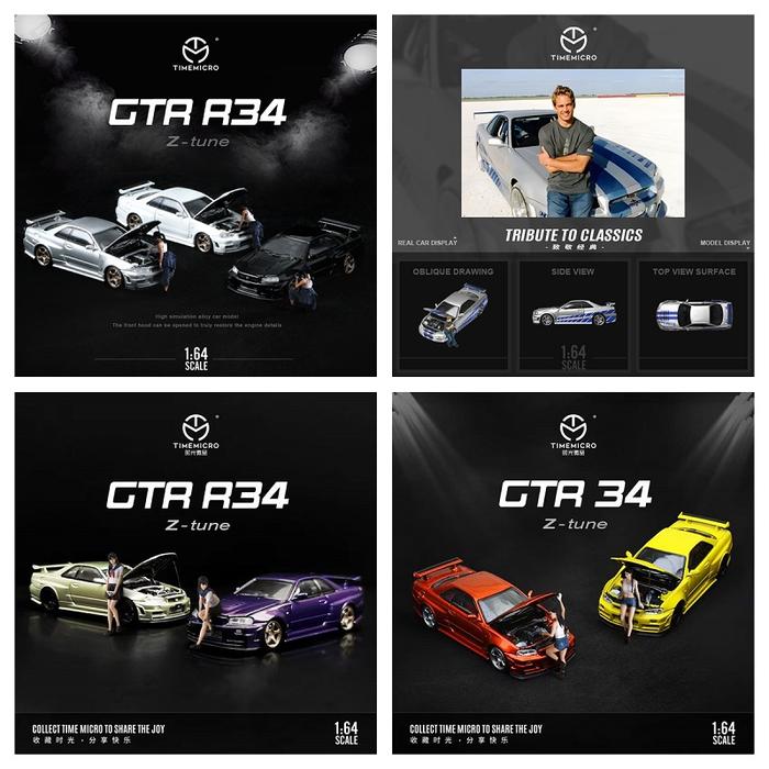 Time Micro 1:64 Nissan GTR R34 Z-Tune Diecast-Openable Hood Diecast