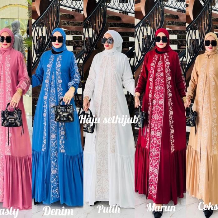 HAJU DRESS ABAYA CRUTY BORDIR PAYET TABUR CANTIK KEKINIAN LD 110CM PB 140CM SIAP KIRIM SIZE M L XL X