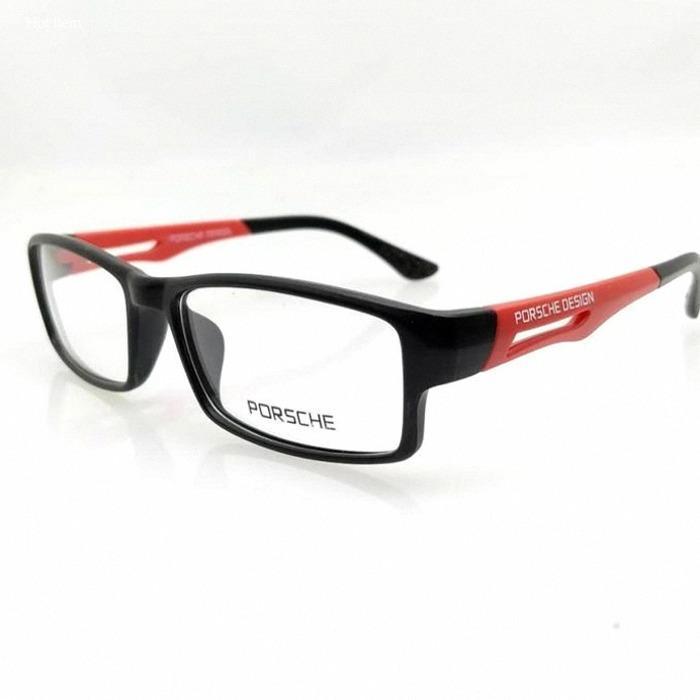 Frame Kacamata Porsche Design 837 untuk Pria, Lensa Plus Baca & Anti Radiasi - Hitam Merah, +100
