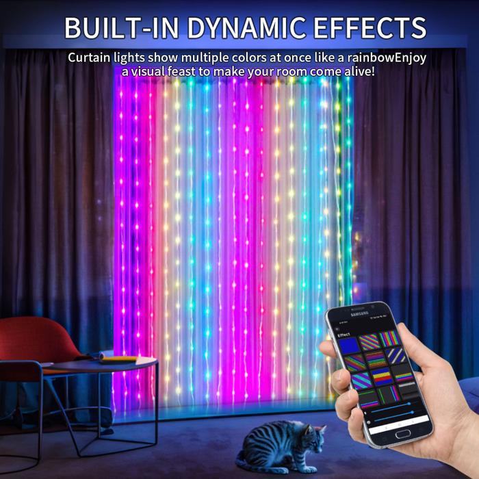 WS2812 WS2812B Smart Bluetooth RGB Curtain LED String Lights