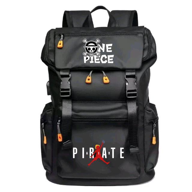 Catenzo Cat Tas Official Trend Tas Ransel Hitam dengan Desain One Piece dan Logo Pirate untuk Pria d