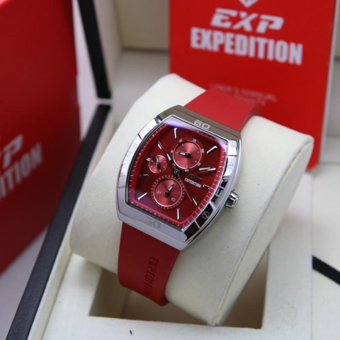 JAM TANGAN WANITA EXPEDITION EXP 6800 E6800 SILVER RED RUBBER ORIGINAL