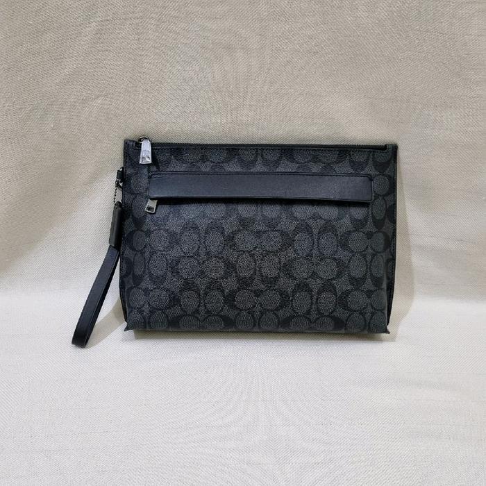 Coach Carryall Clutch Pouch Signature Canvas Black Original Authentic 100% - Tas Pria