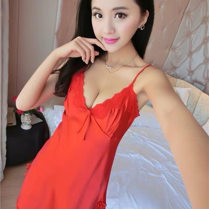 Baju Tidur Piyama Daster Wanita Korea Mini Dress Silk Satin Lingerie - Top, Panjang, Renda, Kimono, 
