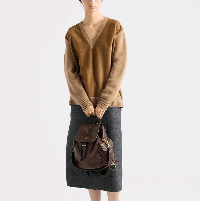 Prada explore medium nappa leather backpack sienna