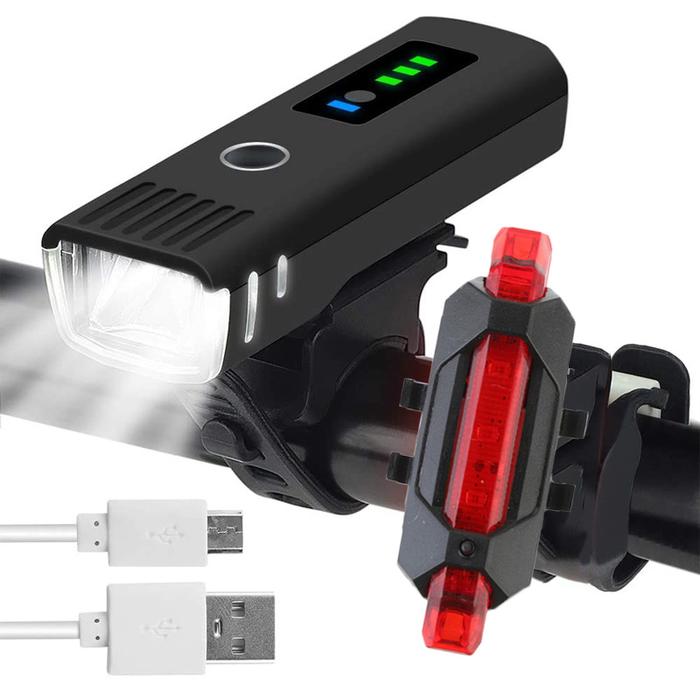 Set Lampu Sepeda USB Isi Ulang Lampu Depan Belakang Sepeda MTB Lampu