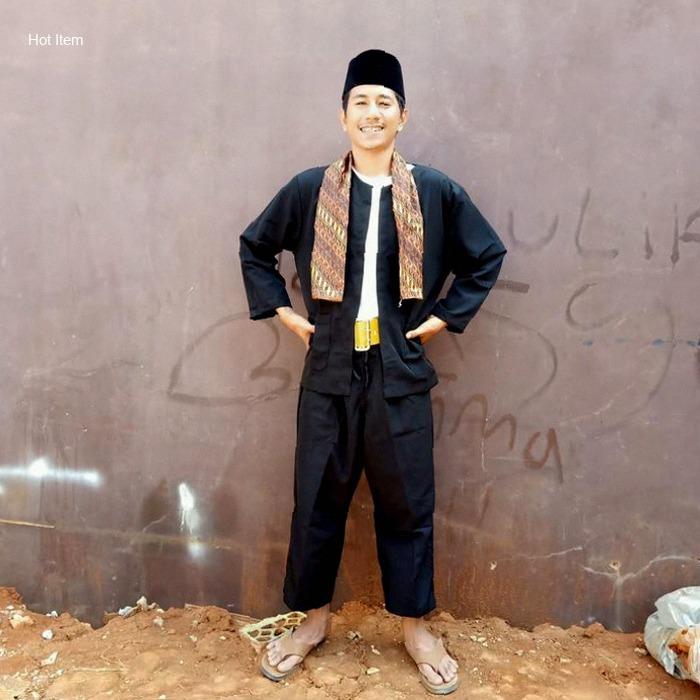 Uzlah.Collection Baju Pangsi Dewasa Lengkap Baju Pangsi Betawi Celana Peci Bahan Besway Warna Merah