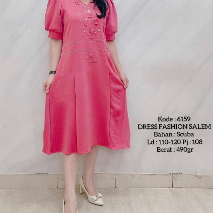 Dress Fashion Salem Kode 6159 - Bahan Scuba, Ld 110-120, Pj 108, Berat 490gr