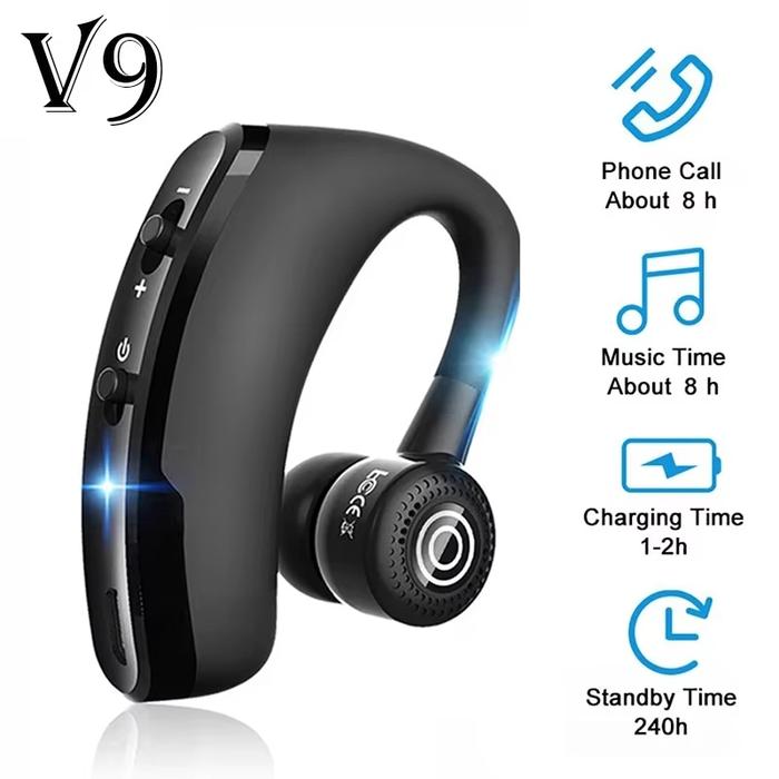 New V9 Wireless Bluetooth Universal Hook Earphones Sports Business Single Ear Headset Handsfree Head