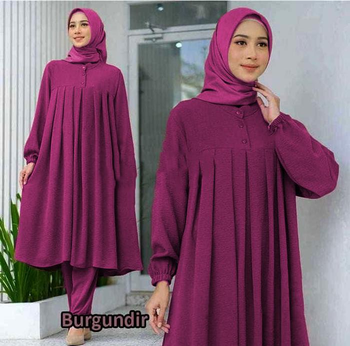 SETELAN TUNIK POLOS WANITA REMAJA / SETCEL TUNIK JUMBO BAHAN KATUN TERLARIS