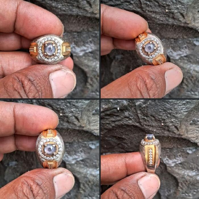 cincin batu safir biru star blue sapphire birma minion bkn combong batu gambar tapak jalak jasper in