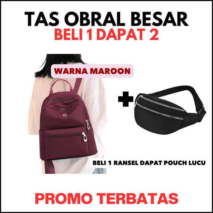 OBRAL TAS - Ransel Wanita Cibao Motif Polos Backpack Multifungsi Ukuran 27x14x33 CM Bonus Mini Selem