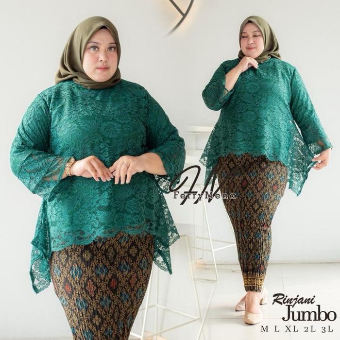 Atasan saja - Kebaya Brokat Rinjani Jumbo Ld 130-135 Kebaya Big Size XXXL Rok Plisket Batik Panjang