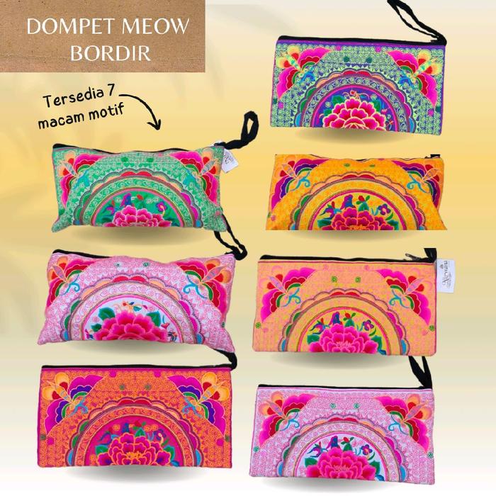 DOMPET MEOW BESAR BORDIR BUNGA ASLI THAILAND