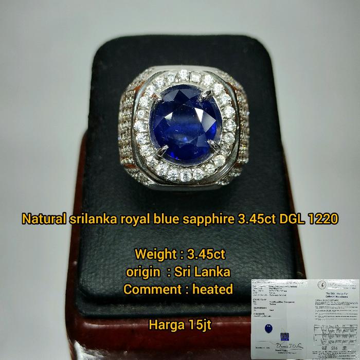 cincin batu semi mulia Natural srilanka royal blue sapphire 3.45ct DGL 1220