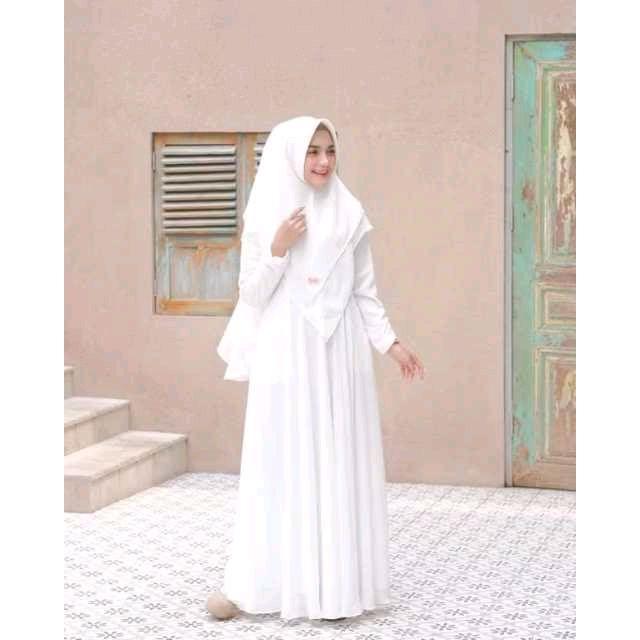 Mayra -  FREE HIJAB Gamis syari 2 layer S M L XL 2XL 3XL jumbo muslim wanita warna white putih bersi