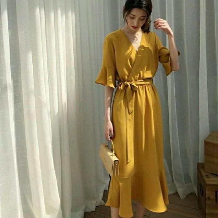 HD DRESS VECKA MUSTARD Dress Kuning Rok Wanita