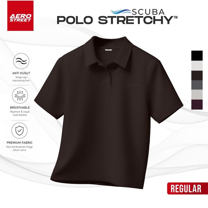 Aerostreet Zean Polo Kaos Polo Pria Boxy Fit Lengan Pendek Bahan Scuba Coklat Tua Polo Scuba Pria Co