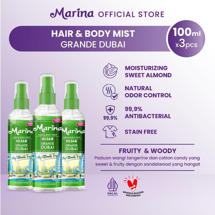 Marina Hair & Body Mist Hijab Cologne Vintage Romantic [100 ml / 3 pcs] - Exp : 09.2026
