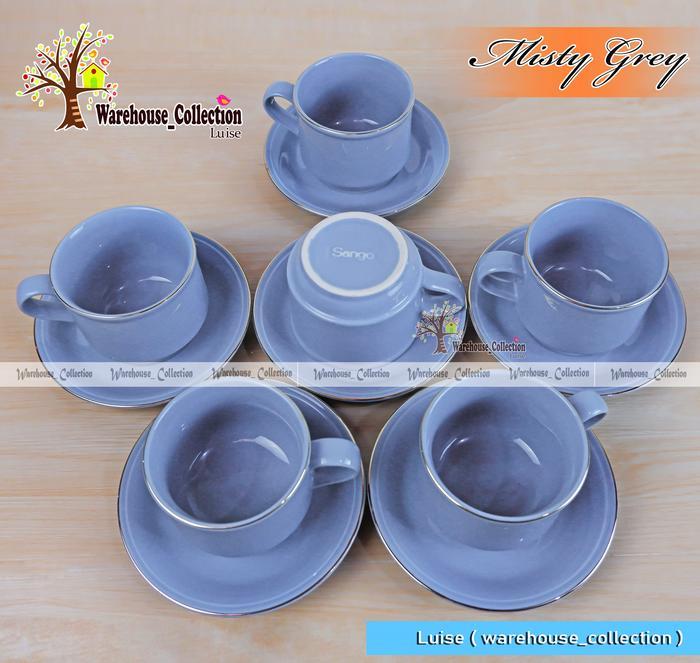 Cangkir Set warna list emas ( 6 cangkir + 6 tatakan) // Coffee Set SANGO keramik // Sango Cup & Sauc
