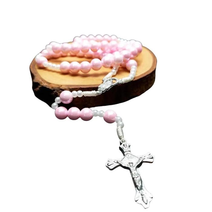 Kalung Rosario Parel Pink Series dengan Tali Nilon Berdiameter 30 D