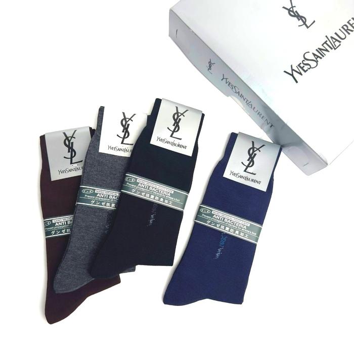Paket 12 Pasang, Kaos Kaki Panjang Pria Kerja Kantor, Mensocks Motif YSL Size Dewasa Anti Bacterial 