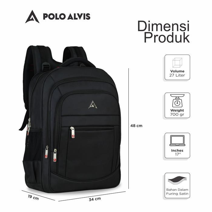 Polo Alvis - Pro Grands Tas Ransel Cowok Polo Top 17 Inch Bonus Rain Cover Hitam Backpack Sekolah