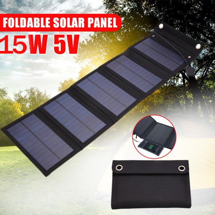 Pengisi Daya Tenaga Surya Portabel 15W Panel Surya Dapat Dilipat