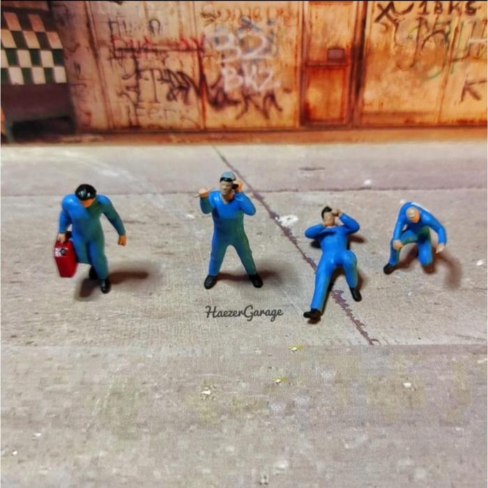Set Miniatur Figure Diorama 1/64 Mekanik Garasi Diecast - n0