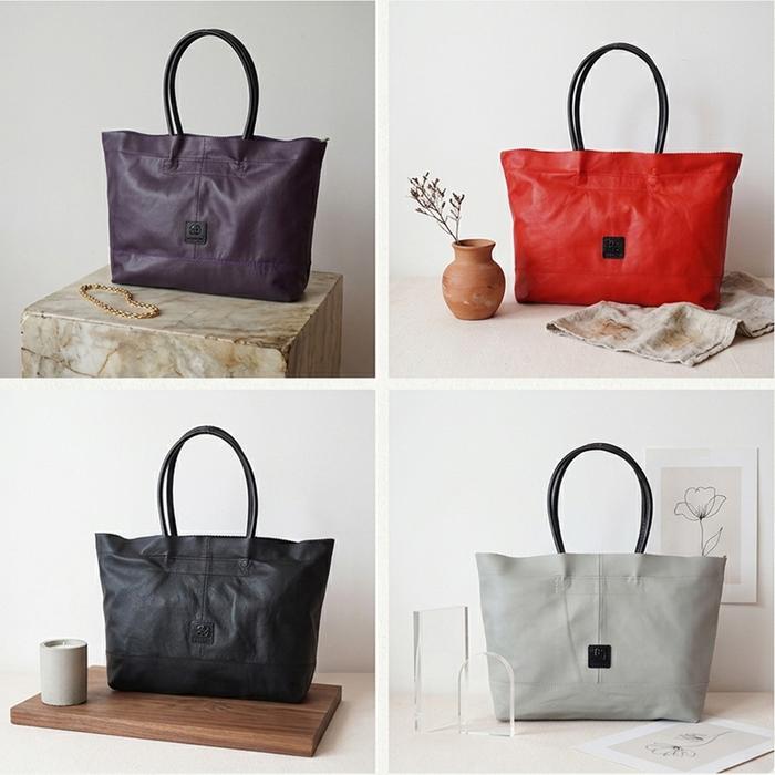 ABEKANI LEATHER Tas Wanita Zig-Zag Tote Bag Berbahan Kulit Asli Berkapasitas Besar Dimensi 45 x 35 x