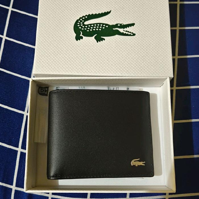 Dompet Lacoste Pria Leather Six Card Original Hitam