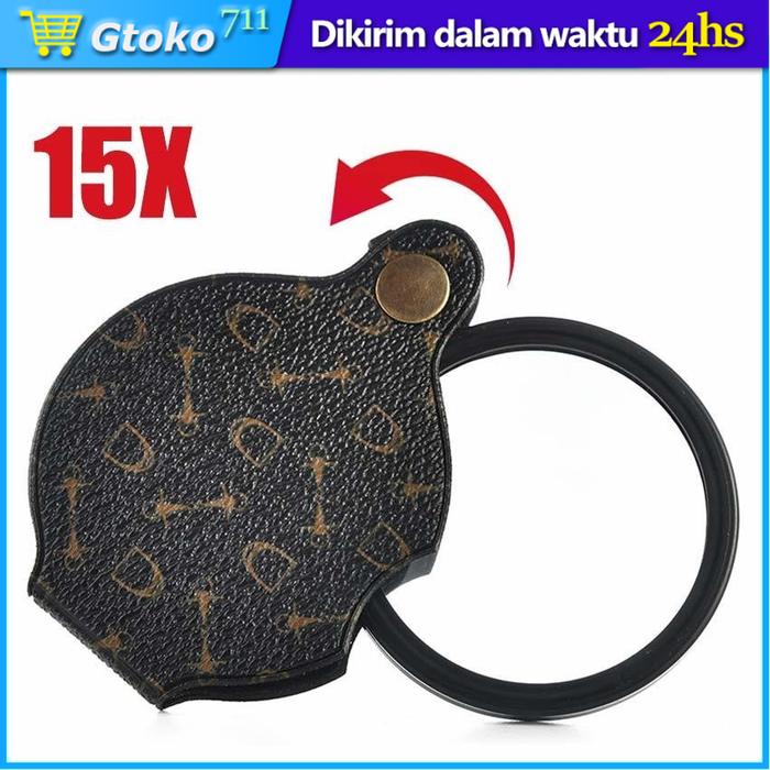 Kaca Pembesar Perhiasan Lipat Mini Portable 15X Lup Kaca Pembesar Lipat Perhiasan Batuan Geologi Mag