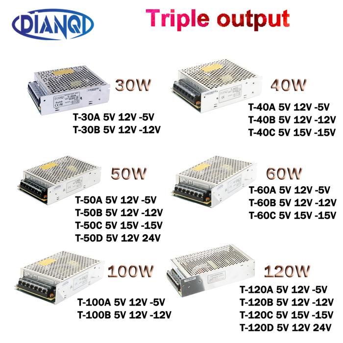 30W 40W 50W 60W 100W 120W ac dc converter Triple output power supply A 5V, 12V, -5V / B 5V, 12V, -12
