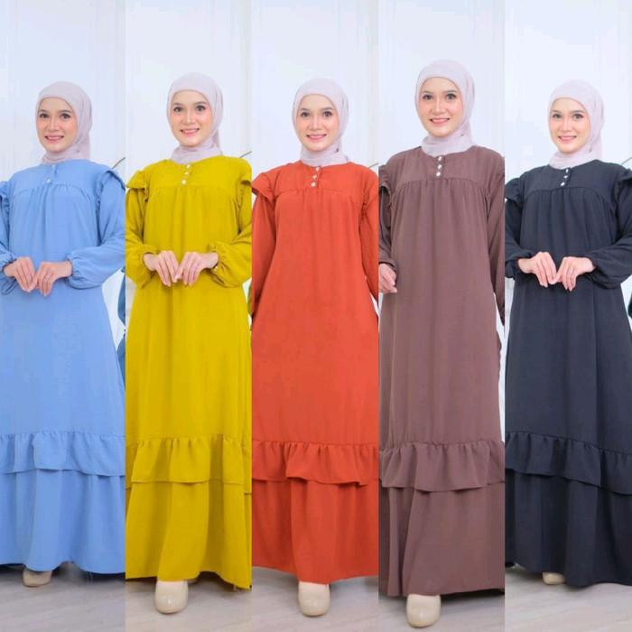 Gamis polos busui rempel tumpuk bawah matt crinkle airflow