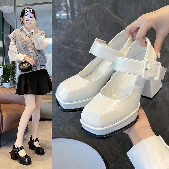 Sepatu Hak Tinggi Tahu Wanita Terbaru Korea Hitam Tali Gesper Murah Big Size Pointed Toe Black Mary 