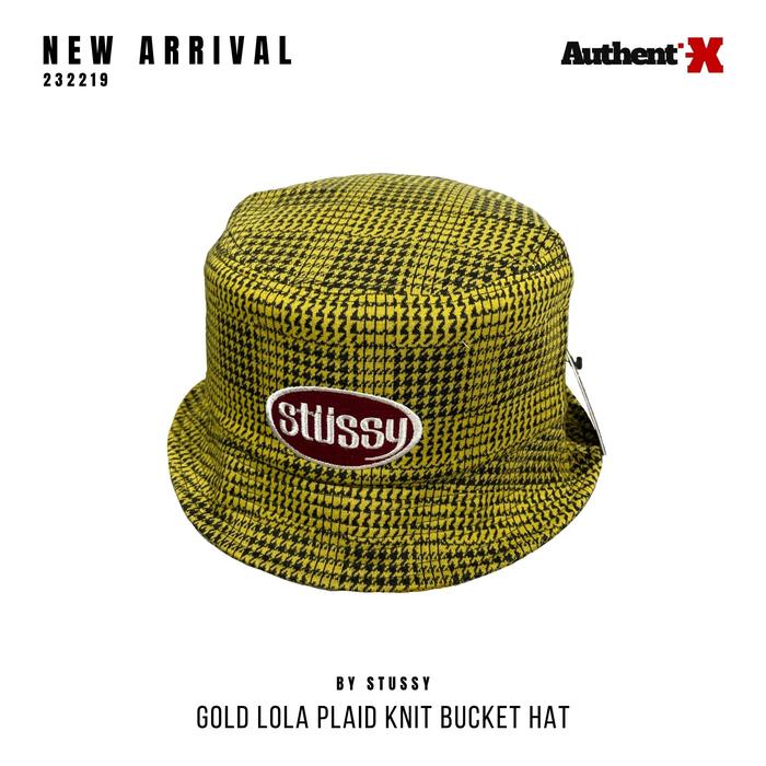 STUSSY LOLA PLAID KNIT BUCKET HAT | GOLD