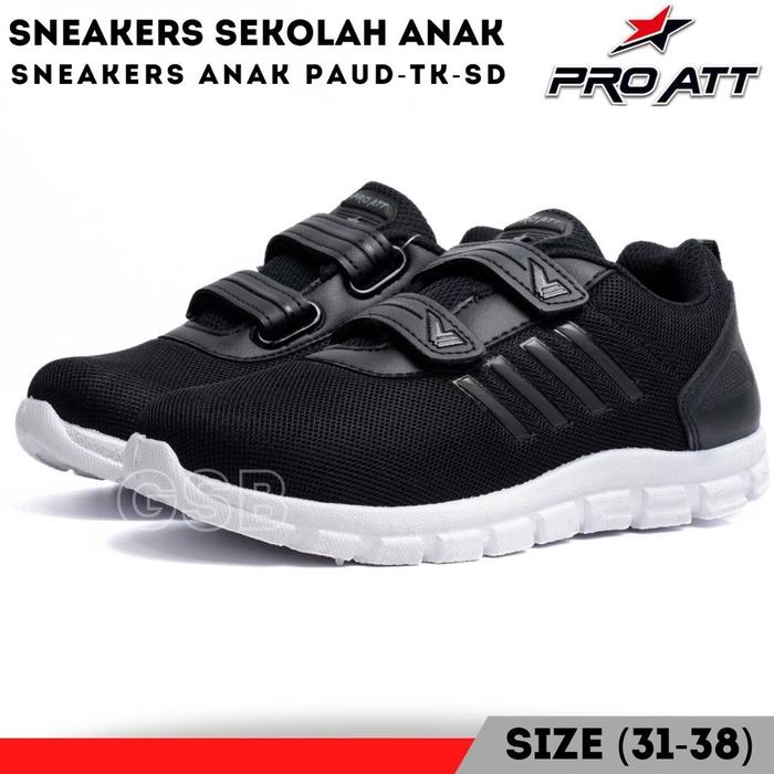Ready- Sepatu Anak Sekolah Laki Laki Perempuan Spatu Sneakers Skolah PAUD TK SD Hitam Putih PRO ATT